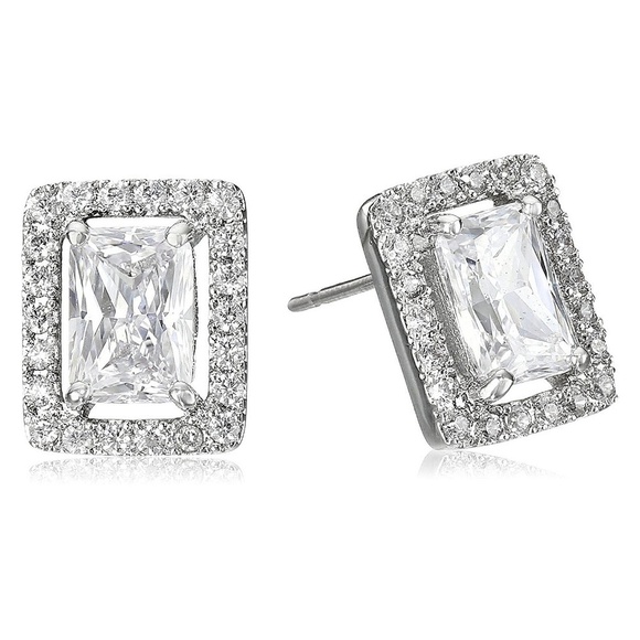CZ Kenneth Jay Lane Framed Emerald Stud Earrings